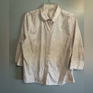 Chico's Beige Leopard Print women's Button Down Shirt size 2